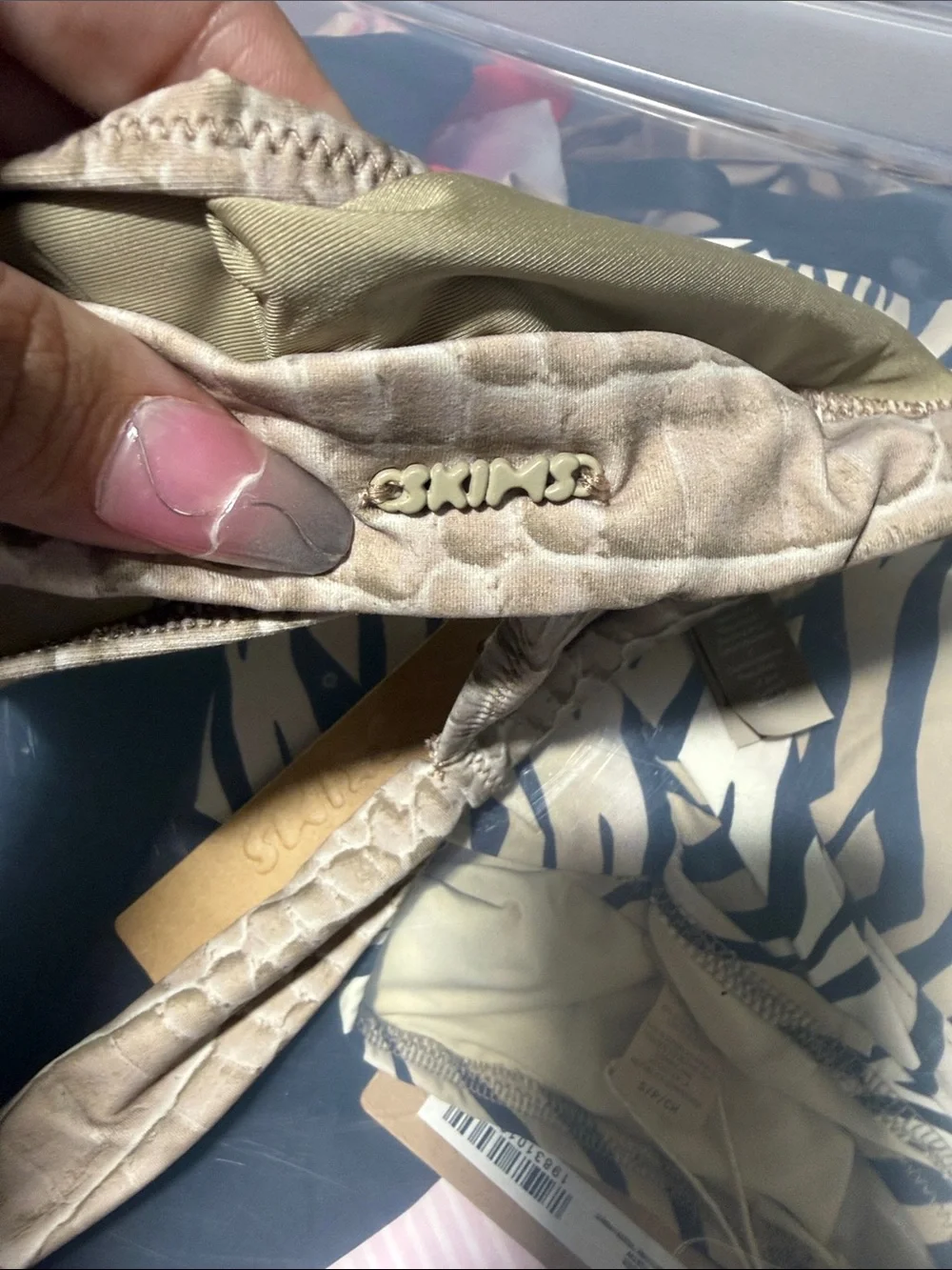 Skims signature swim ruched thong bikini bottom dune crocodile print small
